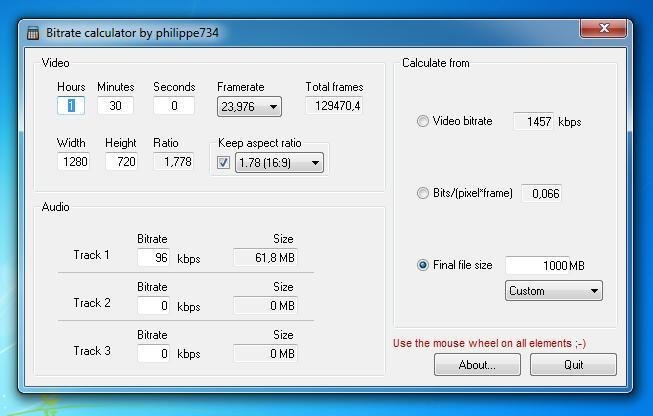 bitrate calculator x264