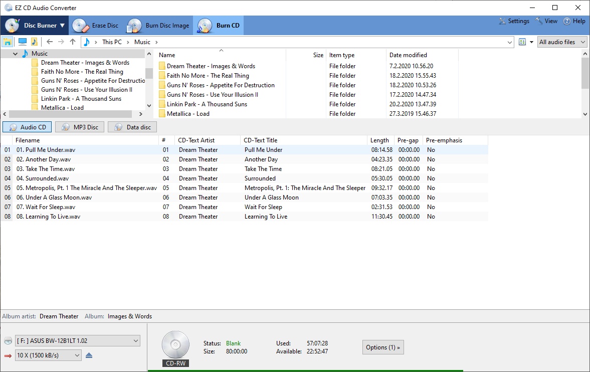 ez cd audio converter copy file name to cd text title