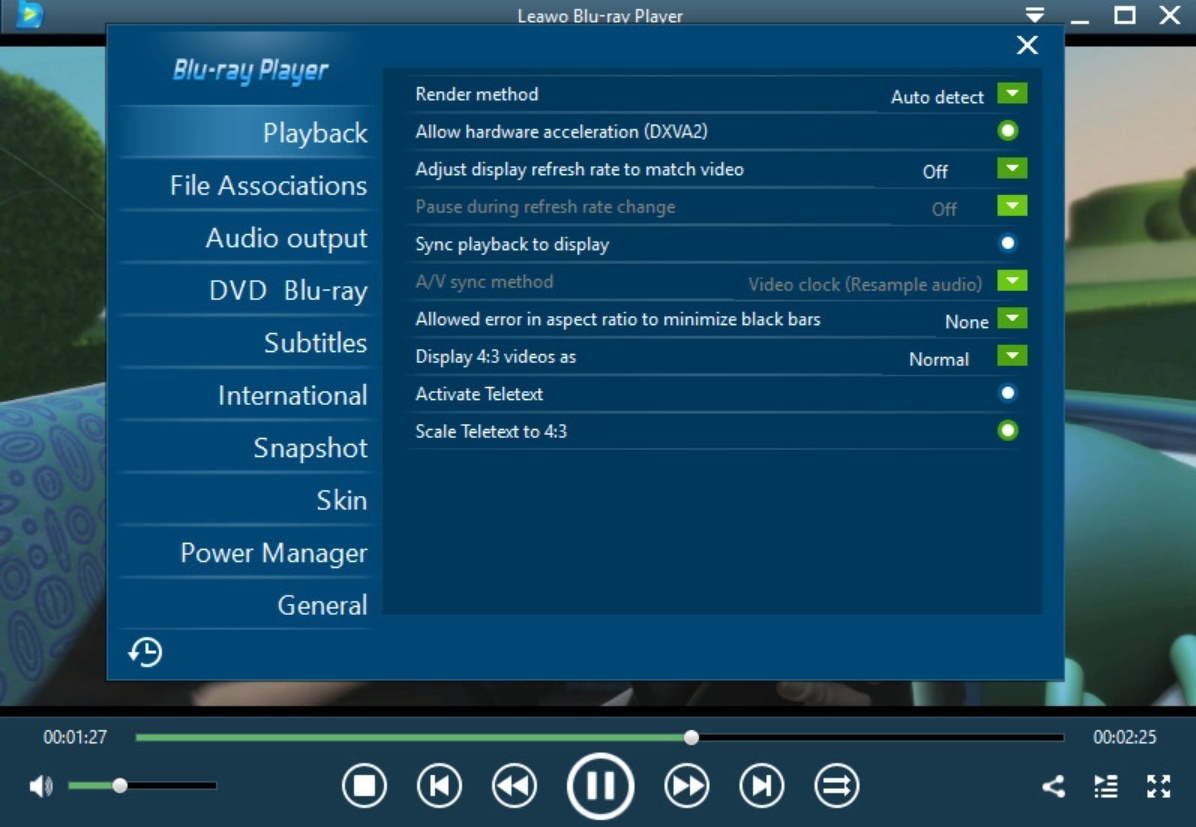 leawo blu ray player chnage output language